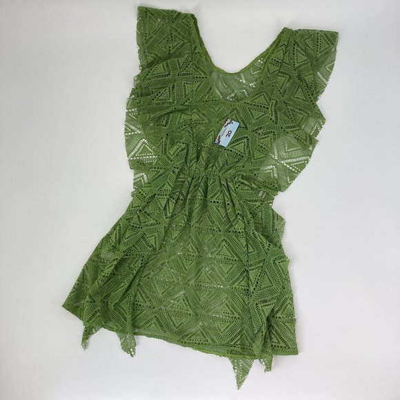 Crochet Swimsuit Cover Up Beach Dress Green - Picture 4 of 5